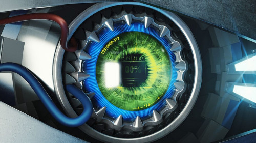 Green cyber eye closeup