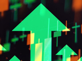 Increasing green arrows showing improvements in economy or growth of stocks on the stock exchange