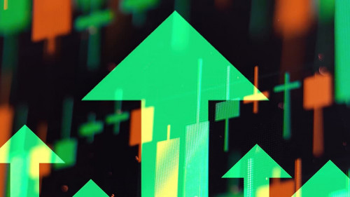Increasing green arrows showing improvements in economy or growth of stocks on the stock exchange