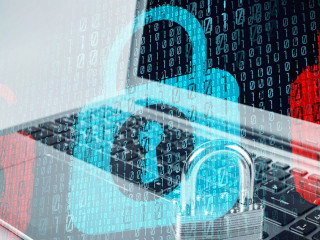 Lock on the laptop  background,Cyber safety concept