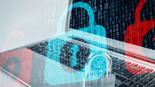 Lock on the laptop background,Cyber safety concept