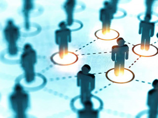 Abstract Social network concept, connecting human figures.