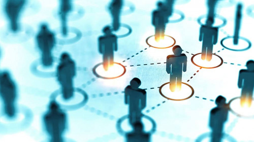 Abstract Social network concept, connecting human figures.