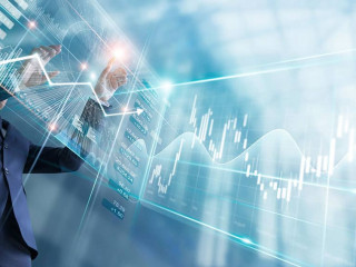 Businessman touching finance growth and graph chart analysing di