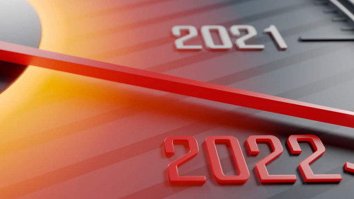 Happy New Year background for 2022 with speedometer. 3D illustration