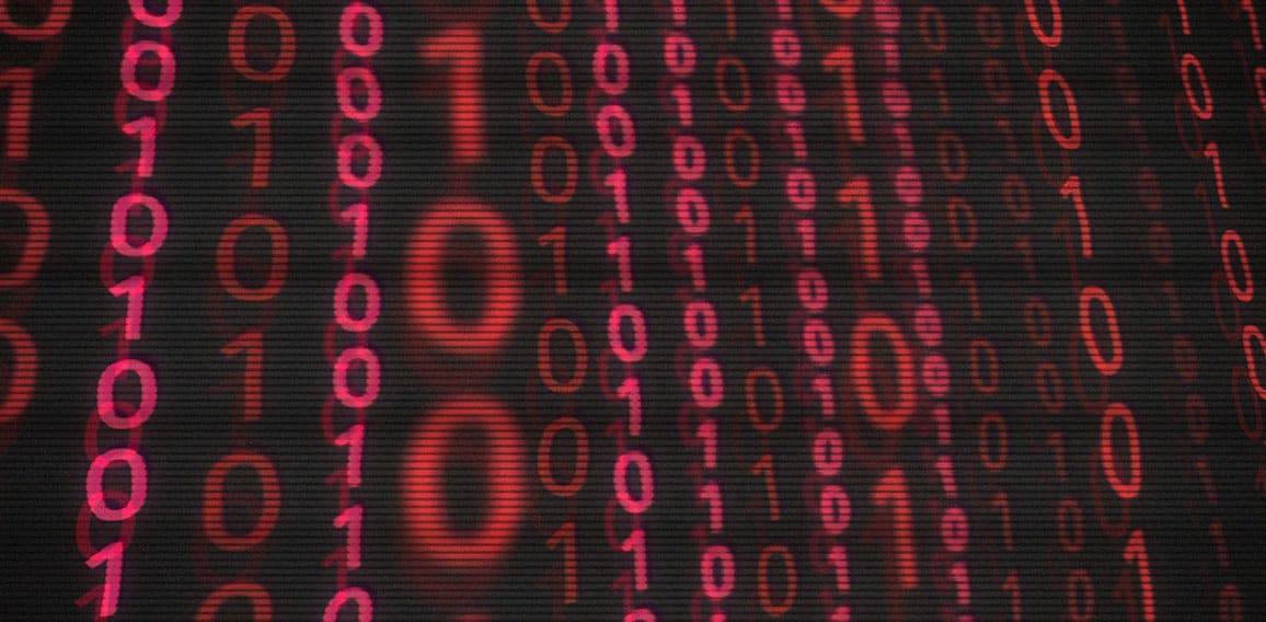Binary computer code hackers zero one red