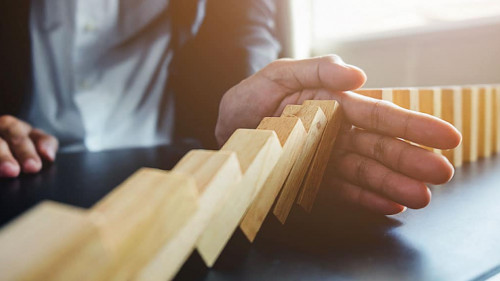 Problem Solving,Close up view on hand of business woman stopping
