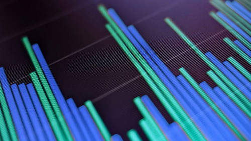 Stock market financial price chart with red and green bar graph
