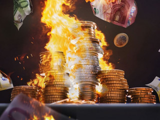 Money on fire - amount of burning money concept