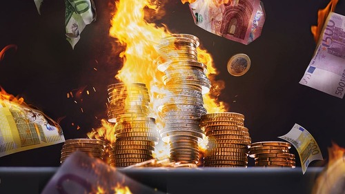 Money on fire - amount of burning money concept