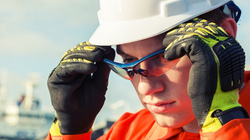 Engineer is wearing the safety goggles.