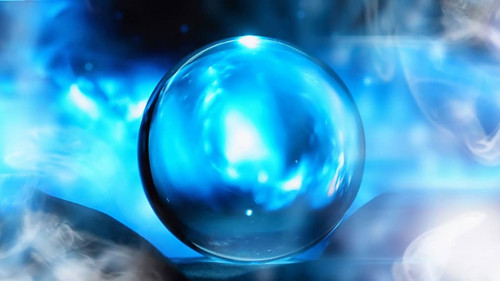 Astrological background. Crystal ball with predictions. Horoscop