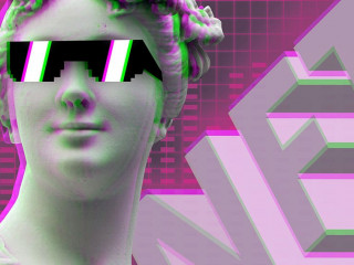 Modern business art NFT non-fungible token with a portrait of a statue wearing glasses