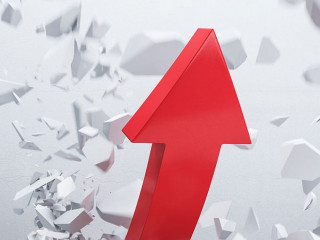 Red arrow breaks the gray concrete floor.