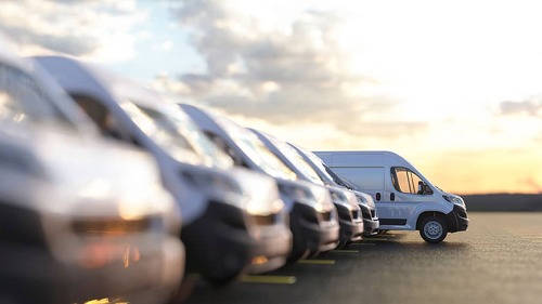 Row of new vans 3d render