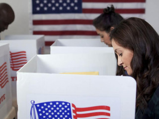 Side view MS of three people, two women and one man, Caucasian,