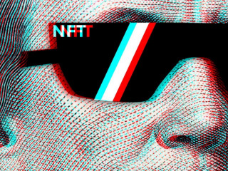 Concept cryptographic nft on a hundred-dollar bill franklin in glasses