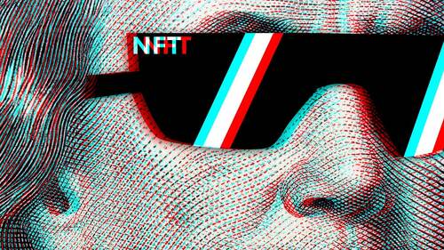 Concept cryptographic nft on a hundred-dollar bill franklin in glasses