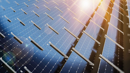 Close-up of Solar cell farm power plant eco technology.landscape