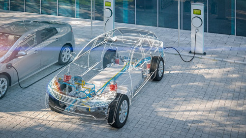 generic electric car x-ray with battery charging at public charg