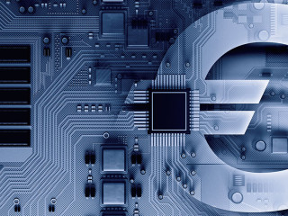 Circuit board background . Mixed media