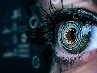 Close up of woman eye in process of scanning