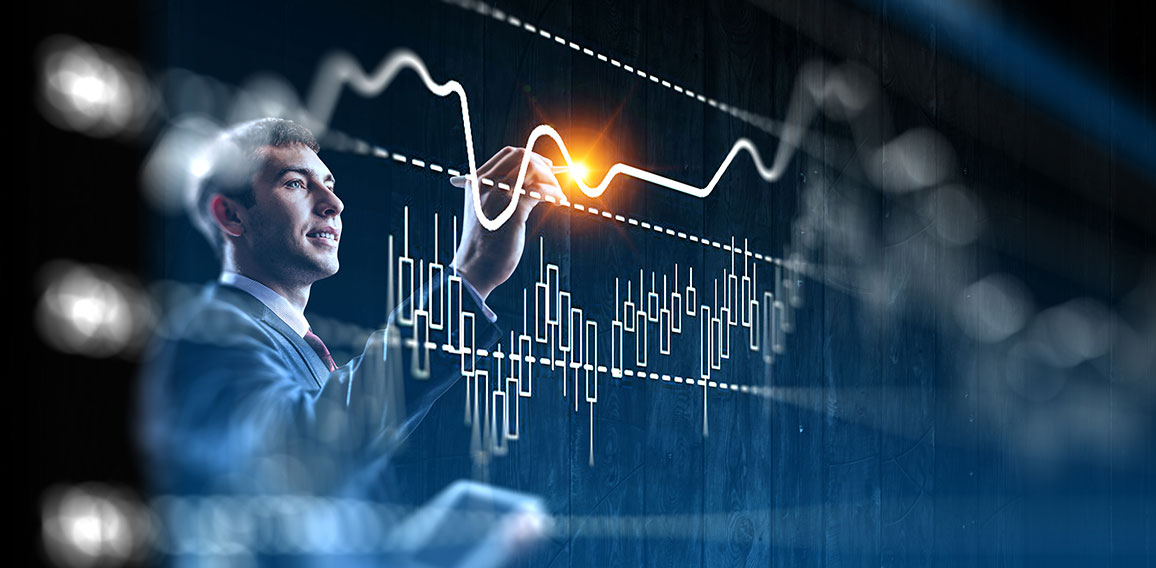 Business graph and trade monitor . Mixed media
