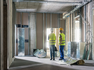 Interior construction works in a building