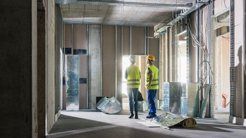 Interior construction works in a building