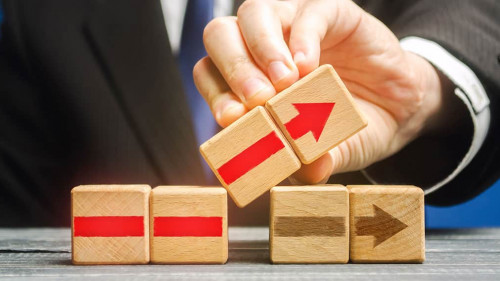 Businessman is building an alternative path. Revision of the strategy and process changes. Improvement, modernization. Flexibility and business adaptation to new conditions. Rethinking old approaches.