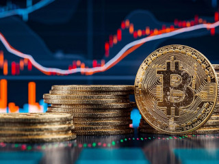 3d Illustration oder rendering von Bitcoin Stapel vor Diagrammen