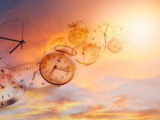 Clocks in sky. Time flies. Daylight saving