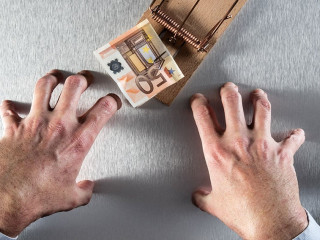 impatient businessman waiting to grab euro for corporate theft