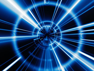 Abstract technology geometric tunnel. Futuristic digital blue co