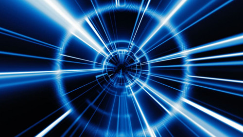 Abstract technology geometric tunnel. Futuristic digital blue co