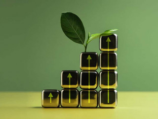 Carbon Nautral, ESG Concepts. Green Leaf with Up Arrow Block .Me