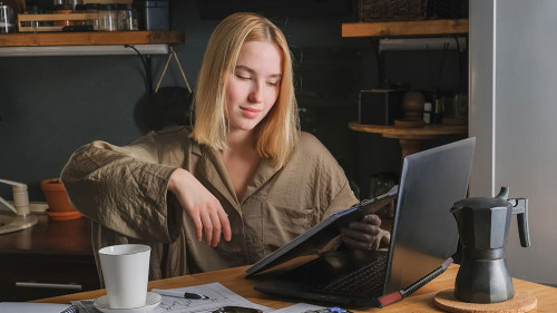 Investments. Invest,Young woman investor buys stocks stock excha