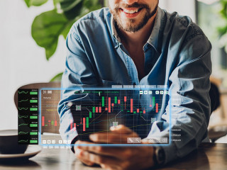 Successful of business trader investor man use technology smartp