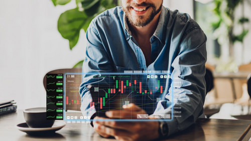 Successful of business trader investor man use technology smartp