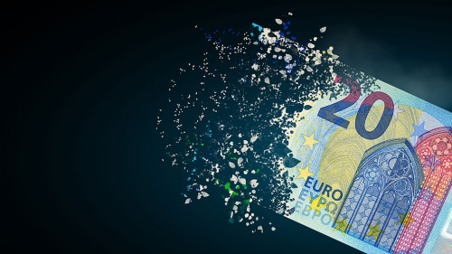 20 euro bills scattered in the air. money inflation concept. the disappearance of banknotes