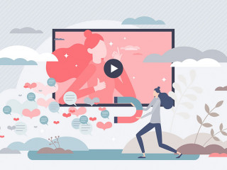 Viral content as popular influencer video post or stories tiny p