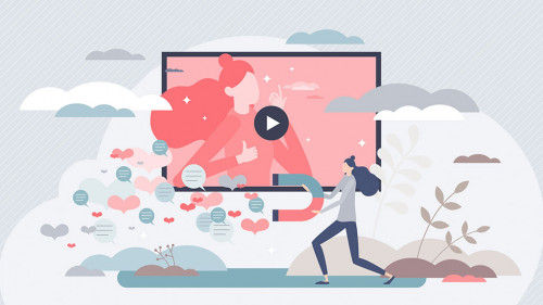 Viral content as popular influencer video post or stories tiny p