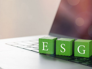 Wooden cubes with target setting to ESG icon with other ESG icon