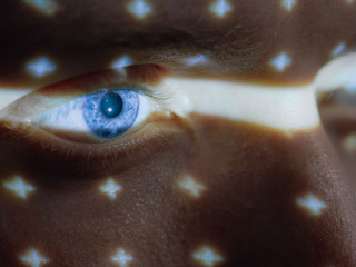 Biometric Facial Recognition Scanning of Blue Eye's Iris. Futuri