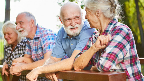 Senioren als Freunde auf einem Sommer Ausflug
