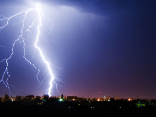 Lightning over small town