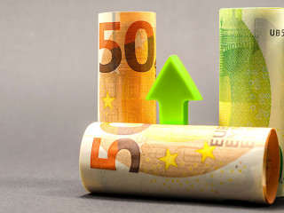 The growth of the euro, the increase in value. Financial and banking concept. Close-up