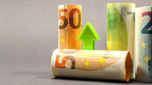 The growth of the euro, the increase in value. Financial and banking concept. Close-up