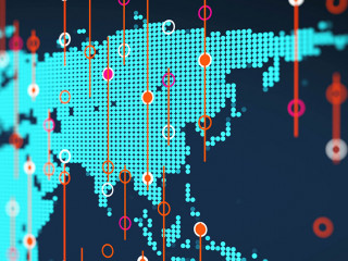 Asia digital schematic blue map view with business profit stock