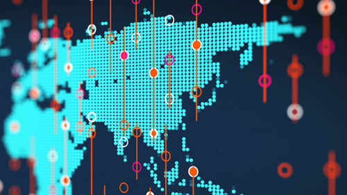 Asia digital schematic blue map view with business profit stock